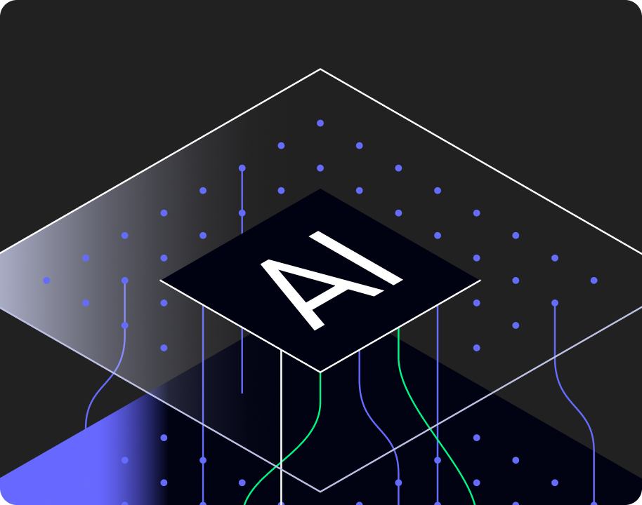 A dark layered design concept featuring AI.